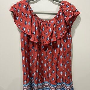 Faded Glory Red and Blue Floral Blouse